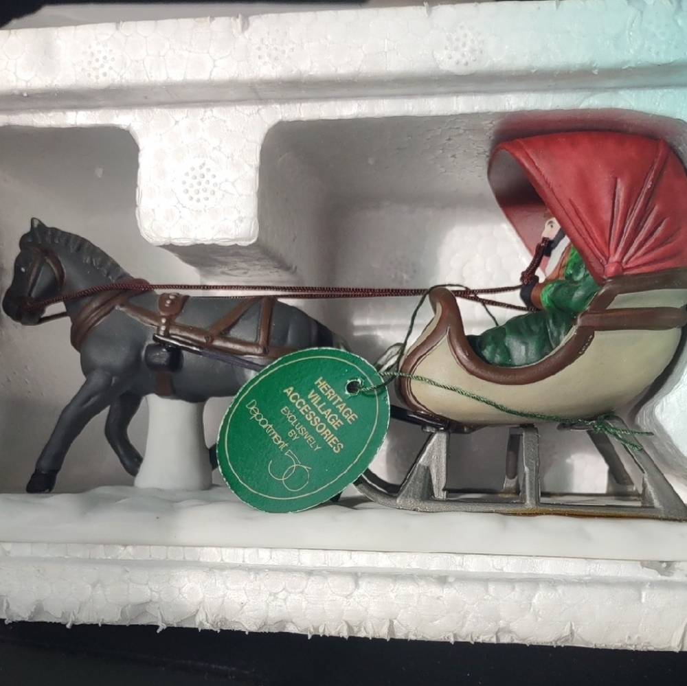 Department 56 Horse and Sleigh w/ Red and Green Detail "One Horse Open Sleigh"